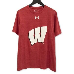 Under Armour Wisconsin Badgers Tee Unisex L Red Logo T‎ Shirt College Sports Fan